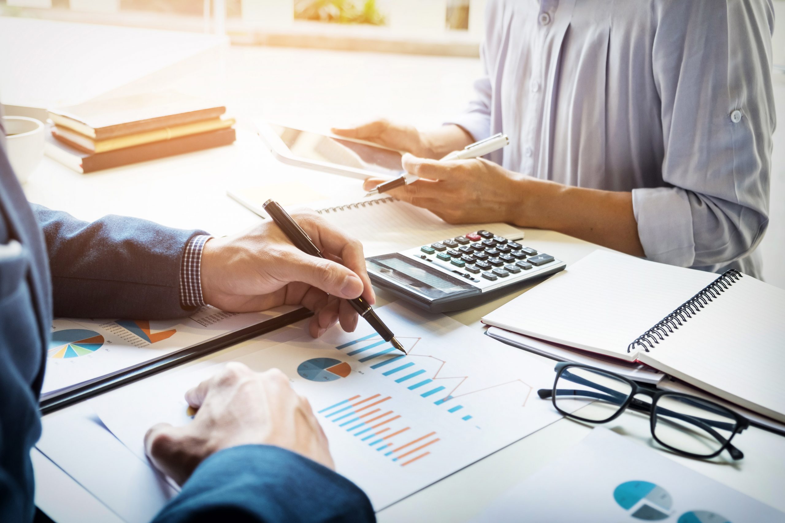 business man financial inspector and secretary making report, ca